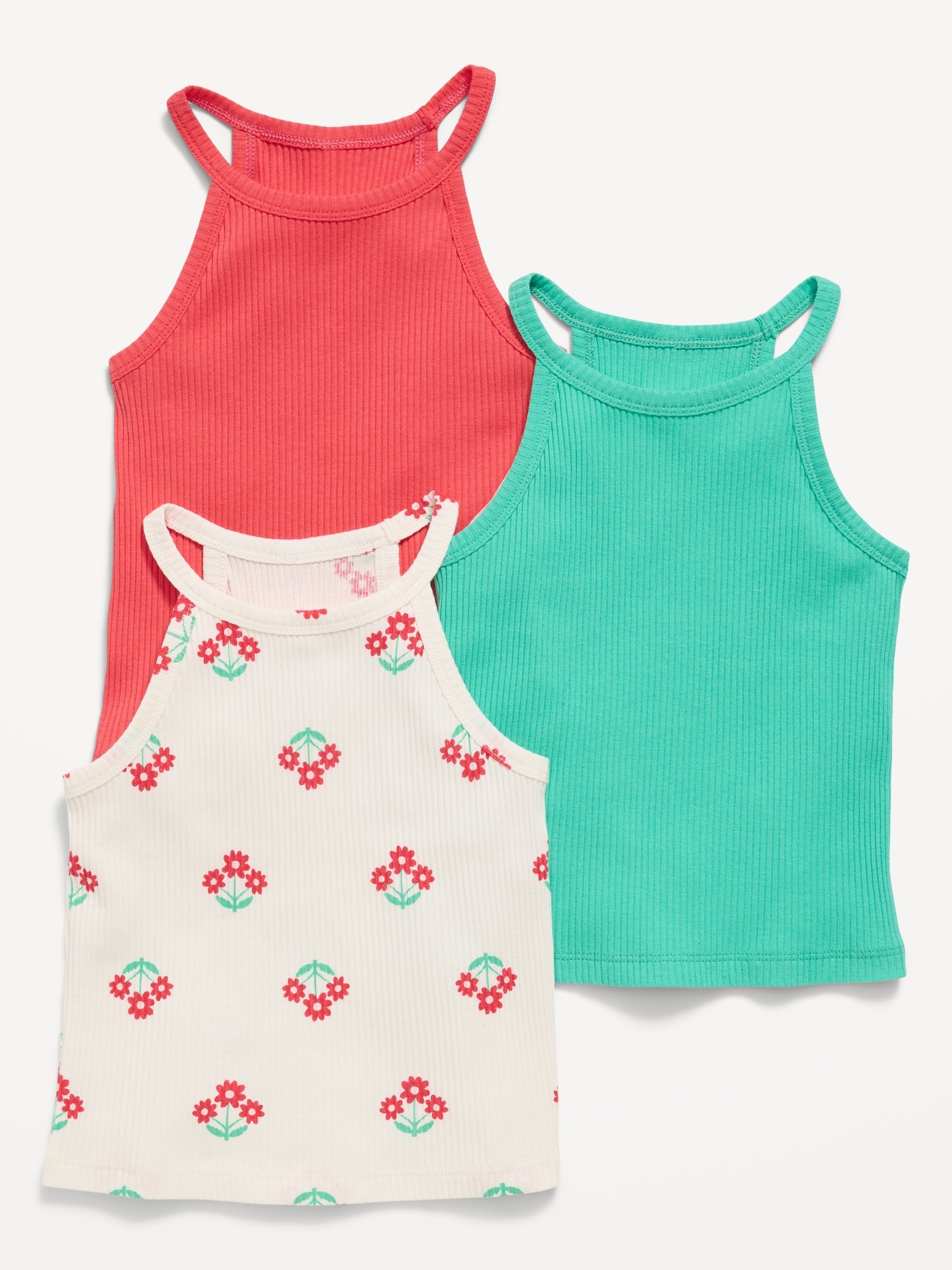 Fitted Halter Tank Tops 3-Pack for Toddler Girls