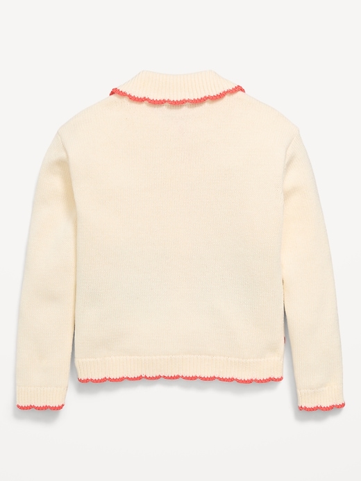 Image number 2 showing, Long-Sleeve Scalloped Trim Cardigan Sweater for Toddler Girls