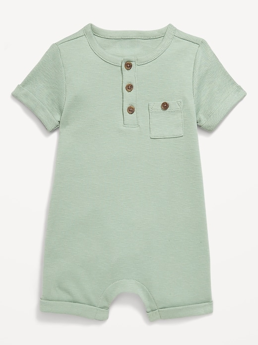 L'image numéro 1 présente Barboteuse une-pièce côtelée à col henley à motif pour bébé