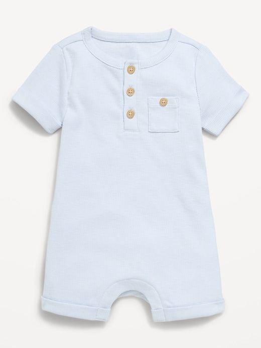 L'image numéro 1 présente Barboteuse une-pièce côtelée à col henley à motif pour bébé