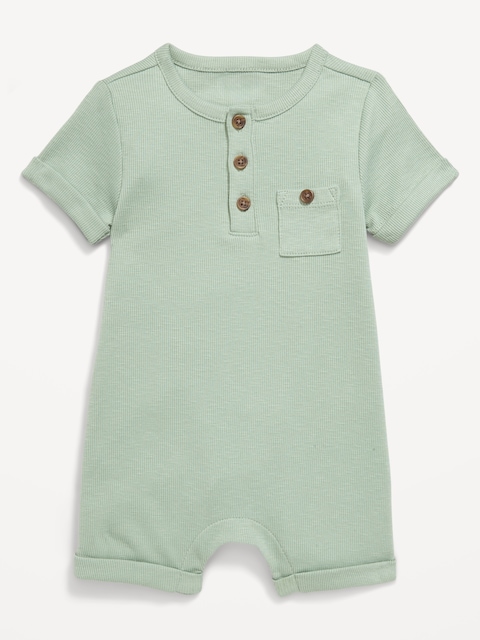 BARBOTEUSE UNE-PIÈCE CÔTELÉE À COL HENLEY À MOTIF POUR BÉBÉ