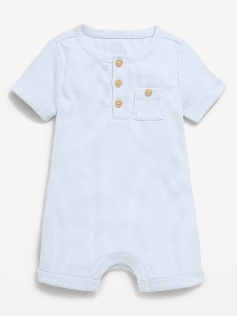 BARBOTEUSE UNE-PIÈCE CÔTELÉE À COL HENLEY À MOTIF POUR BÉBÉ