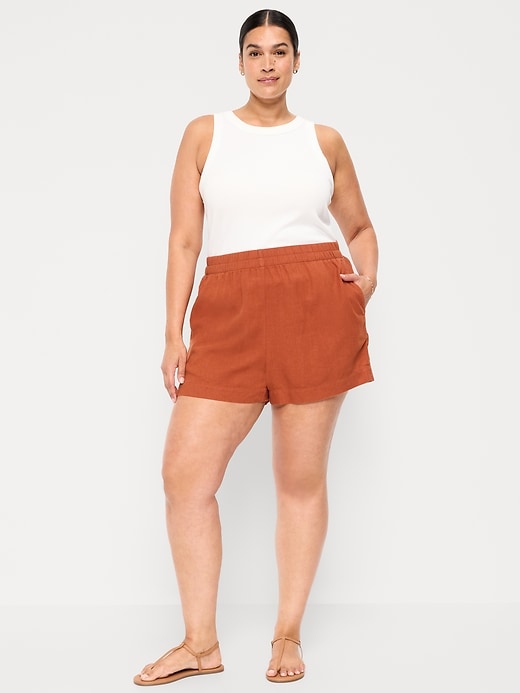 Image number 5 showing, High-Waisted Beach Linen Pull-On Shorts