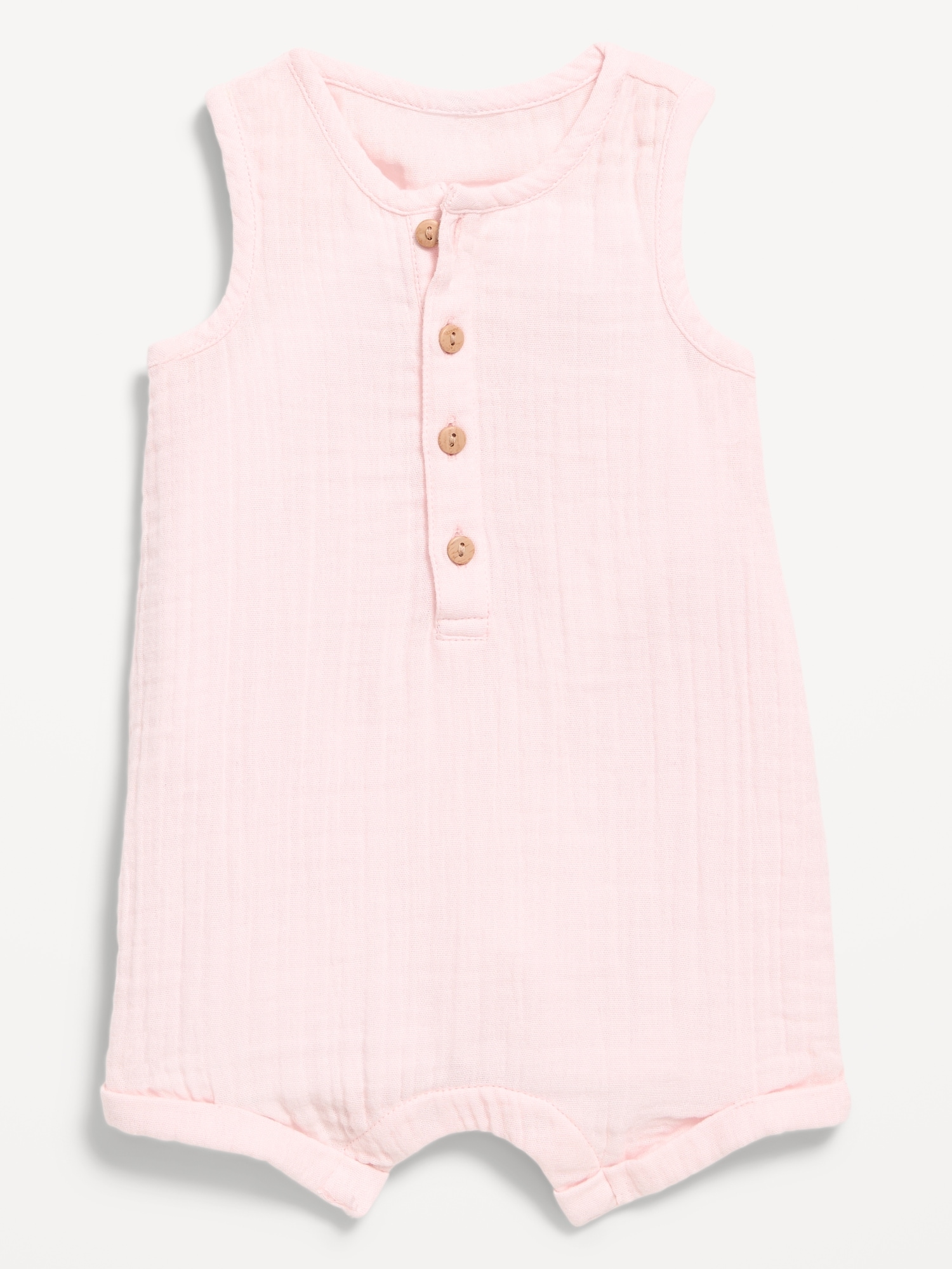 Sleeveless Double-Weave Henley One-Piece Romper for Baby
