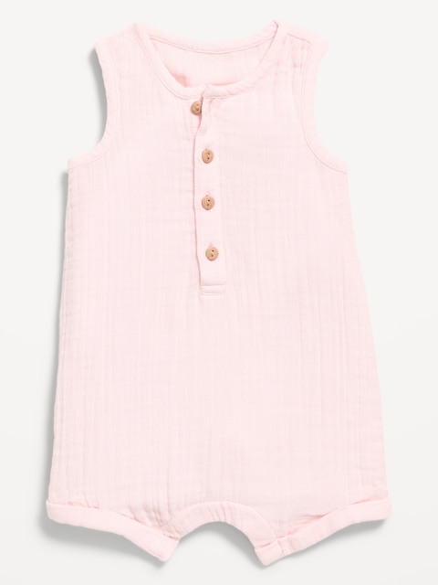 BARBOTEUSE UNE-PIÈCE HENLEY SANS MANCHES À TISSAGE DOUBLE POUR BÉBÉ