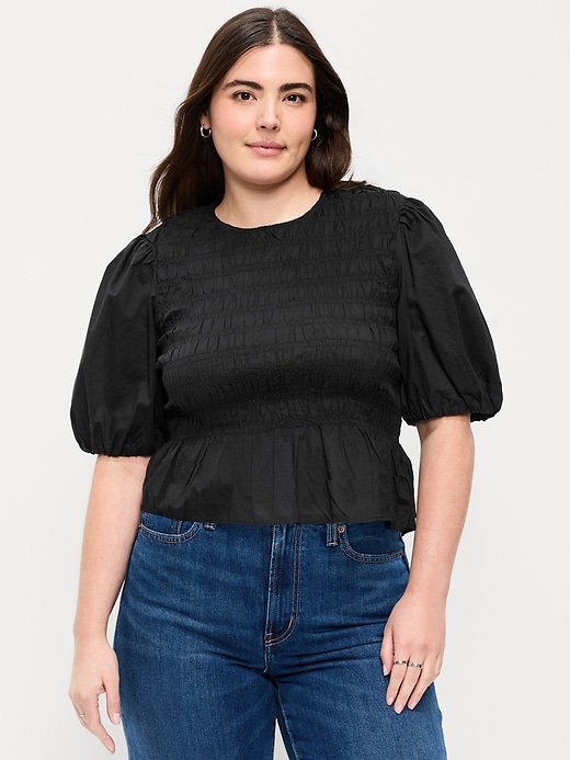 Image number 4 showing, Puff Sleeve Peplum Smocked Top
