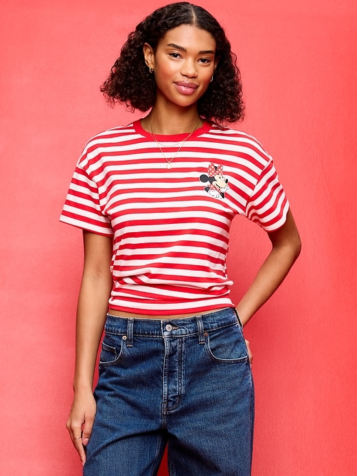 L'image numéro 1 présente T-shirt rétro ras du cou à rayures Minnie Mouse Old Navy x Disney pour femme