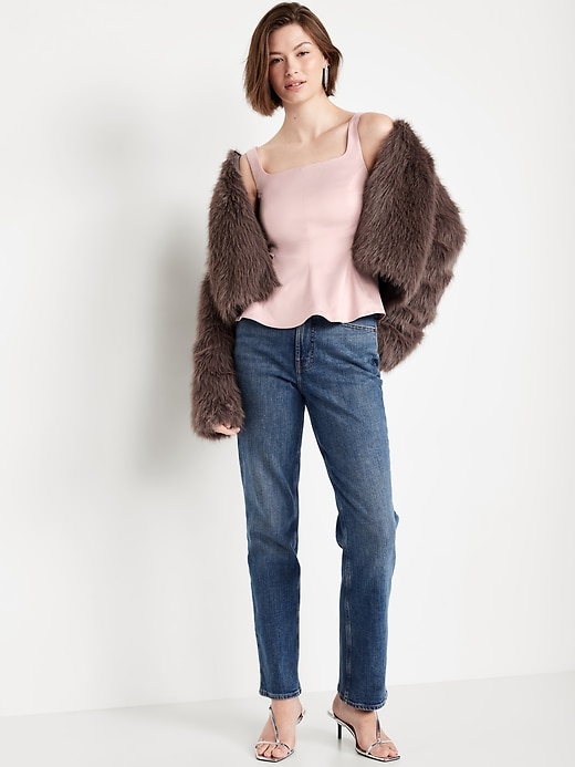 Image number 3 showing, Square-Neck Satin Peplum Top