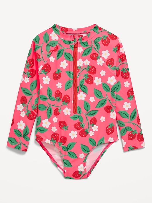 Image number 1 showing, Printed Zip-Front Rashguard One-Piece Swimsuit for Toddler Girls