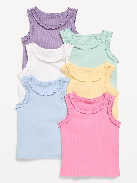 Image number 1 showing, Fitted Ruffled Halter Tank Tops 6-Pack for Toddler Girls