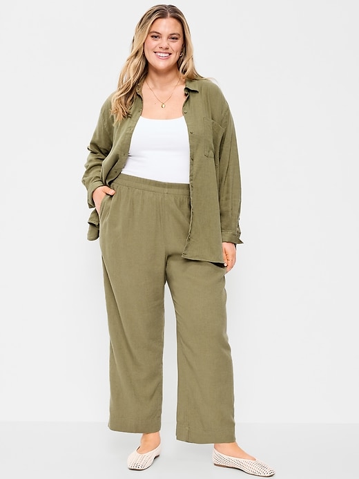 Image number 6 showing, High-Waisted Linen-Blend Straight Pants