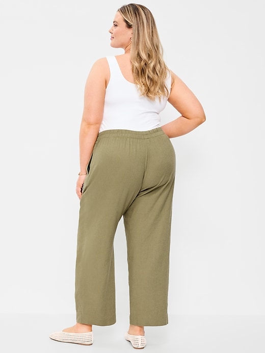 Image number 7 showing, High-Waisted Linen-Blend Straight Pants