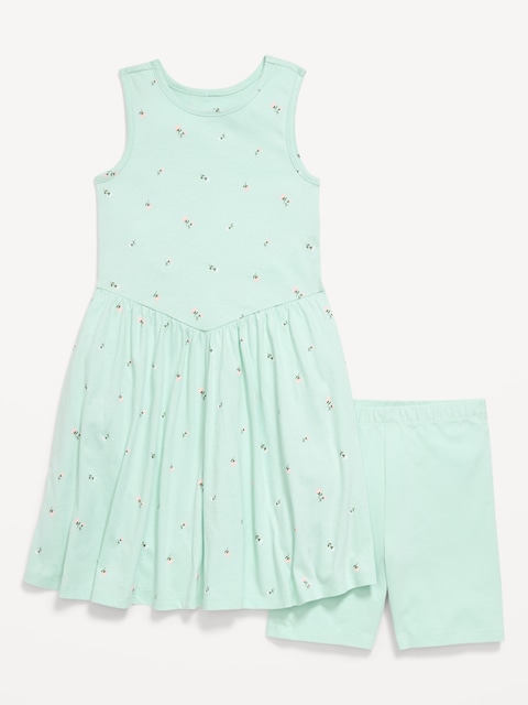 Sleeveless Fit and Flare Dress & Biker Shorts Set for Girls