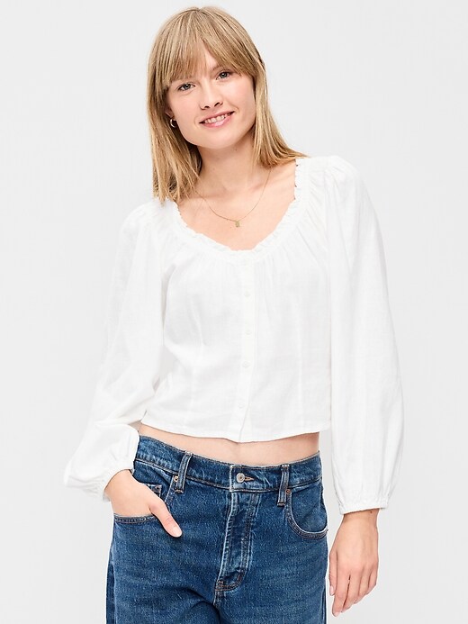 Image number 1 showing, Long-Sleeve Button-Down Top