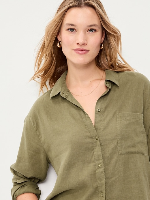 Image number 3 showing, Linen-Blend Loose Button-Down Shirt