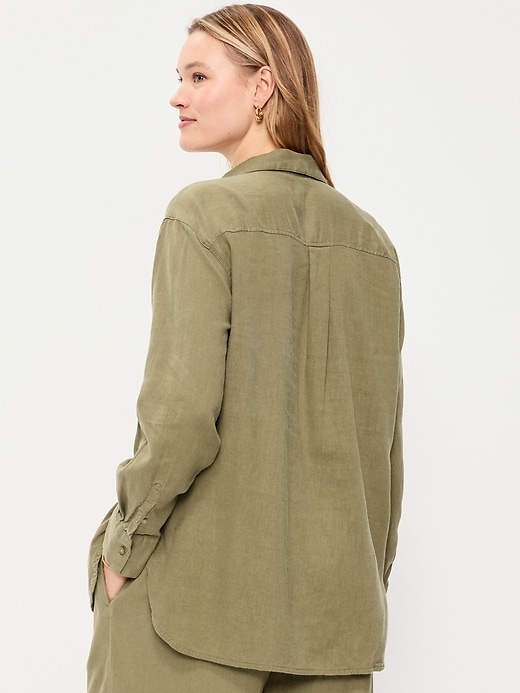 Image number 5 showing, Linen-Blend Loose Button-Down Shirt