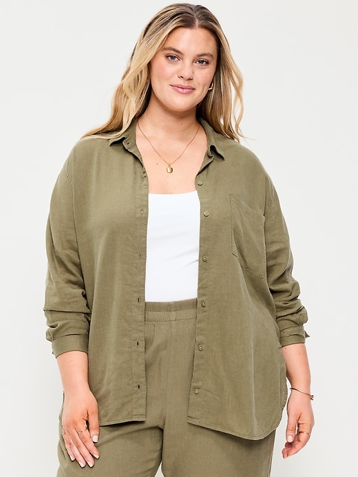 Image number 6 showing, Linen-Blend Loose Button-Down Shirt