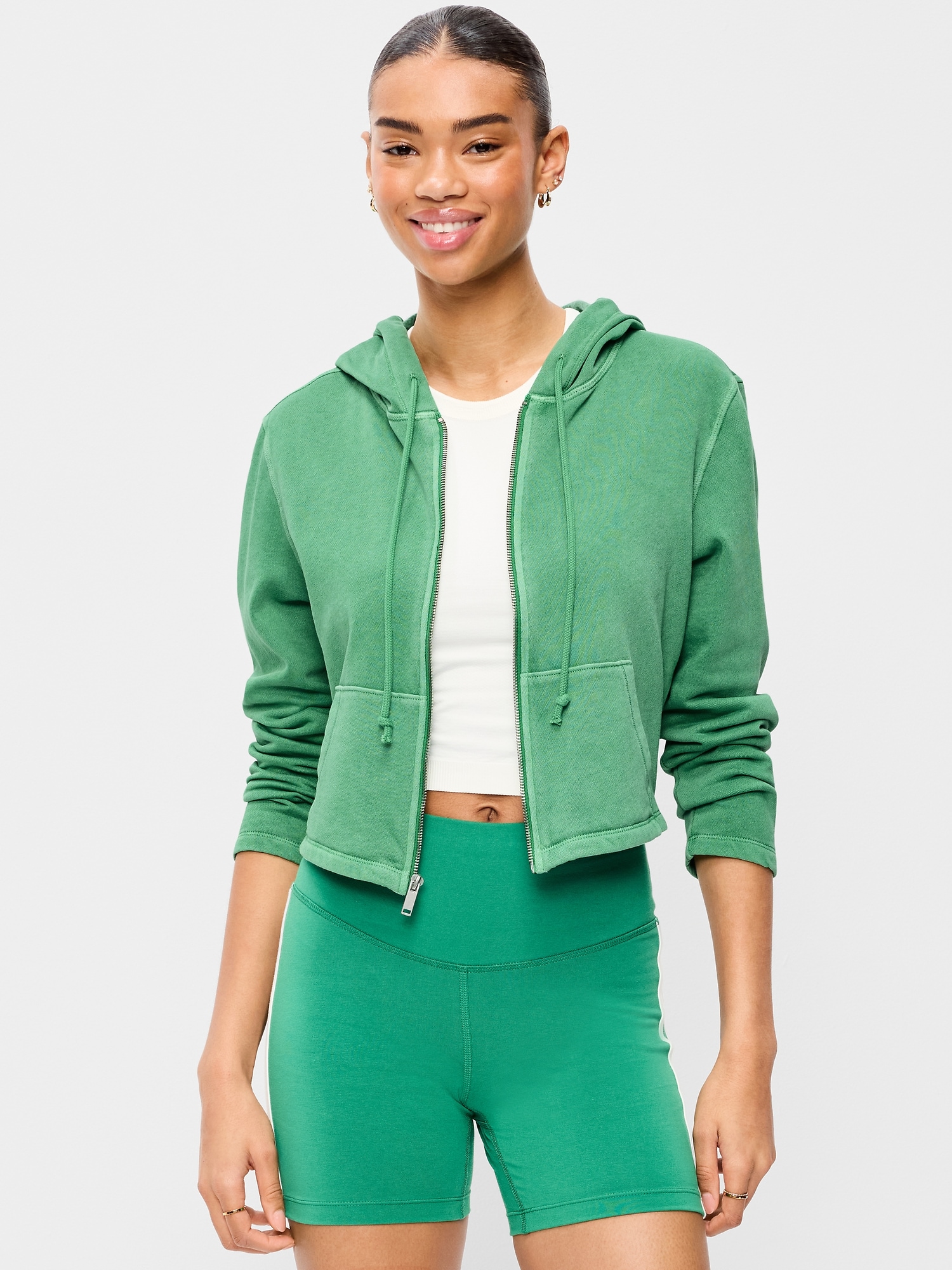 Shrunken Cropped Zip Hoodie Sweatshirt