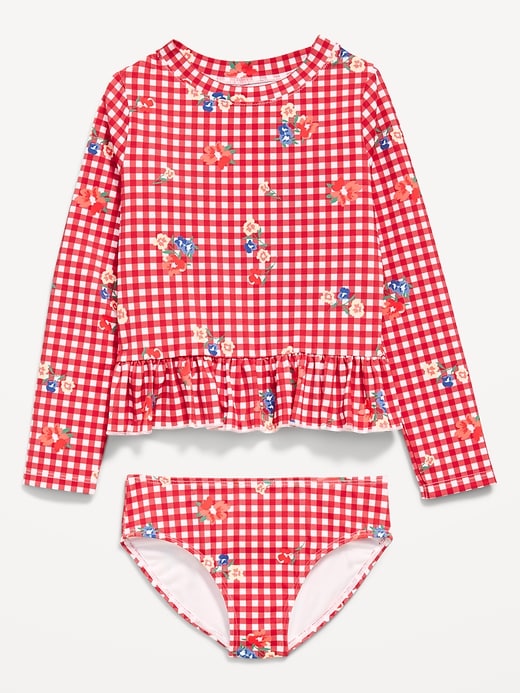 Image number 1 showing, Printed Long-Sleeve Rashguard Swim Top Set for Toddler Girls