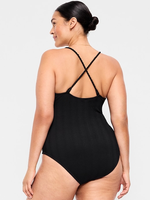 Image number 8 showing, Ribbed Braided-Strap One-Piece Swimsuit