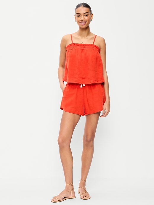 Image number 1 showing, High-Waisted Crinkle Gauze Shorts
