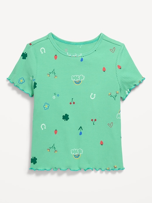 Image number 1 showing, Printed Short-Sleeve Lettuce-Edge T-Shirt for Toddler Girls
