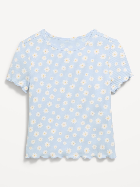 Printed Short-Sleeve Lettuce-Edge T-Shirt for Toddler Girls