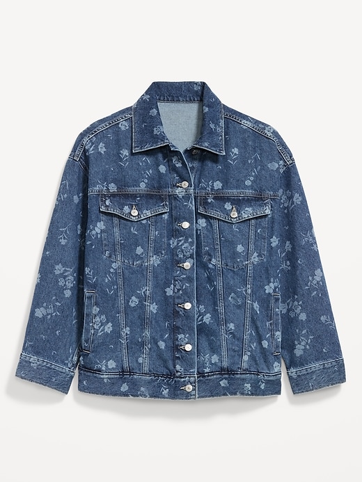 Image number 1 showing, Oversized Floral Print Jean Trucker Jacket