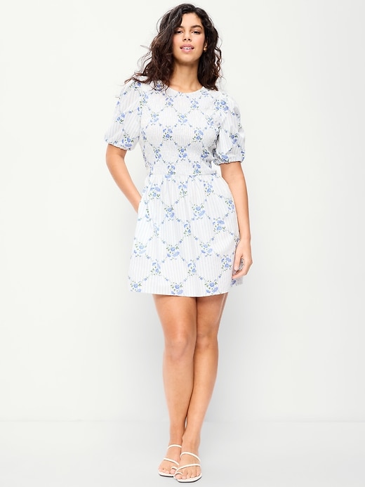 Image number 3 showing, Puff-Sleeve Smocked Fit & Flare Mini Dress