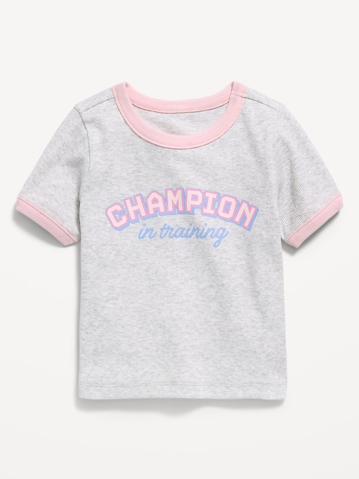 Image number 1 showing, Short-Sleeve Ringer Graphic T-Shirt for Toddler Girls