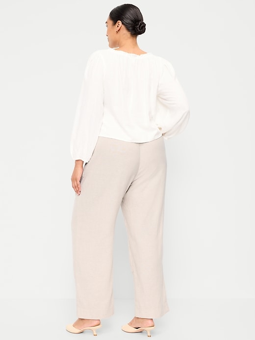 Image number 10 showing, High-Waisted Linen-Blend Straight Pants