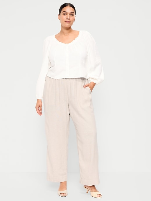 Image number 9 showing, High-Waisted Linen-Blend Straight Pants