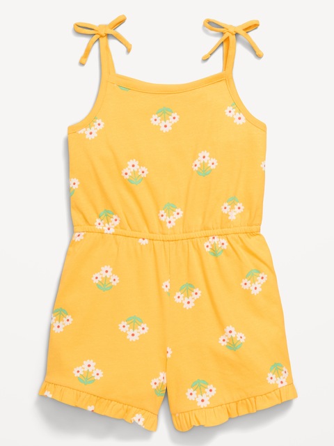 Printed Sleeveless Tie-Bow Romper for Toddler Girls