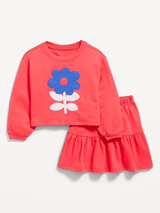 Image number 1 showing, Long-Sleeve Graphic Sweatshirt and Skirt Set for Toddler Girls