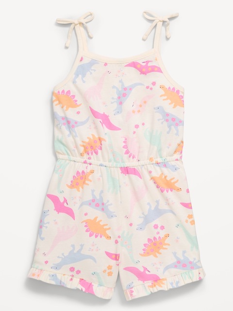 Printed Sleeveless Tie-Bow Romper for Toddler Girls