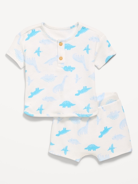 Printed Waffle-Knit Henley Shirt and Shorts Set for Baby