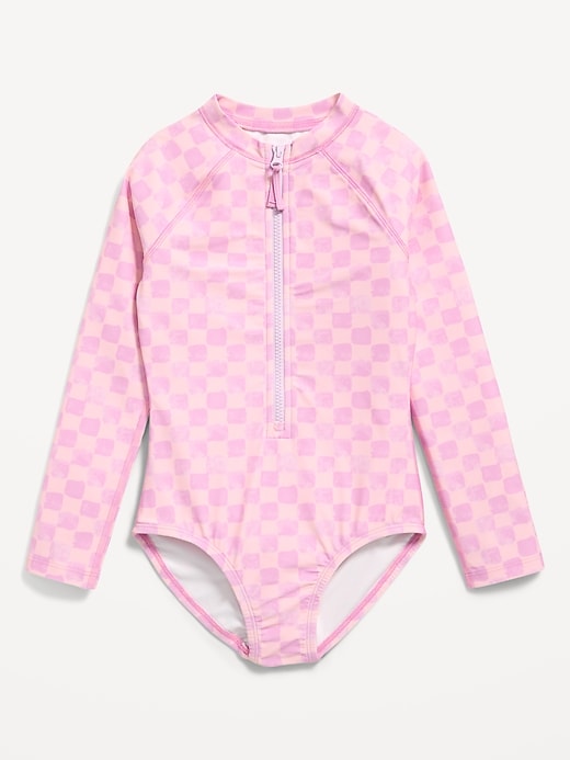 Image number 1 showing, Long-Sleeve Rashguard Swim One-Piece for Girls