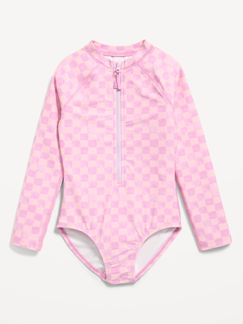 Long-Sleeve Rashguard Swim One-Piece for Girls