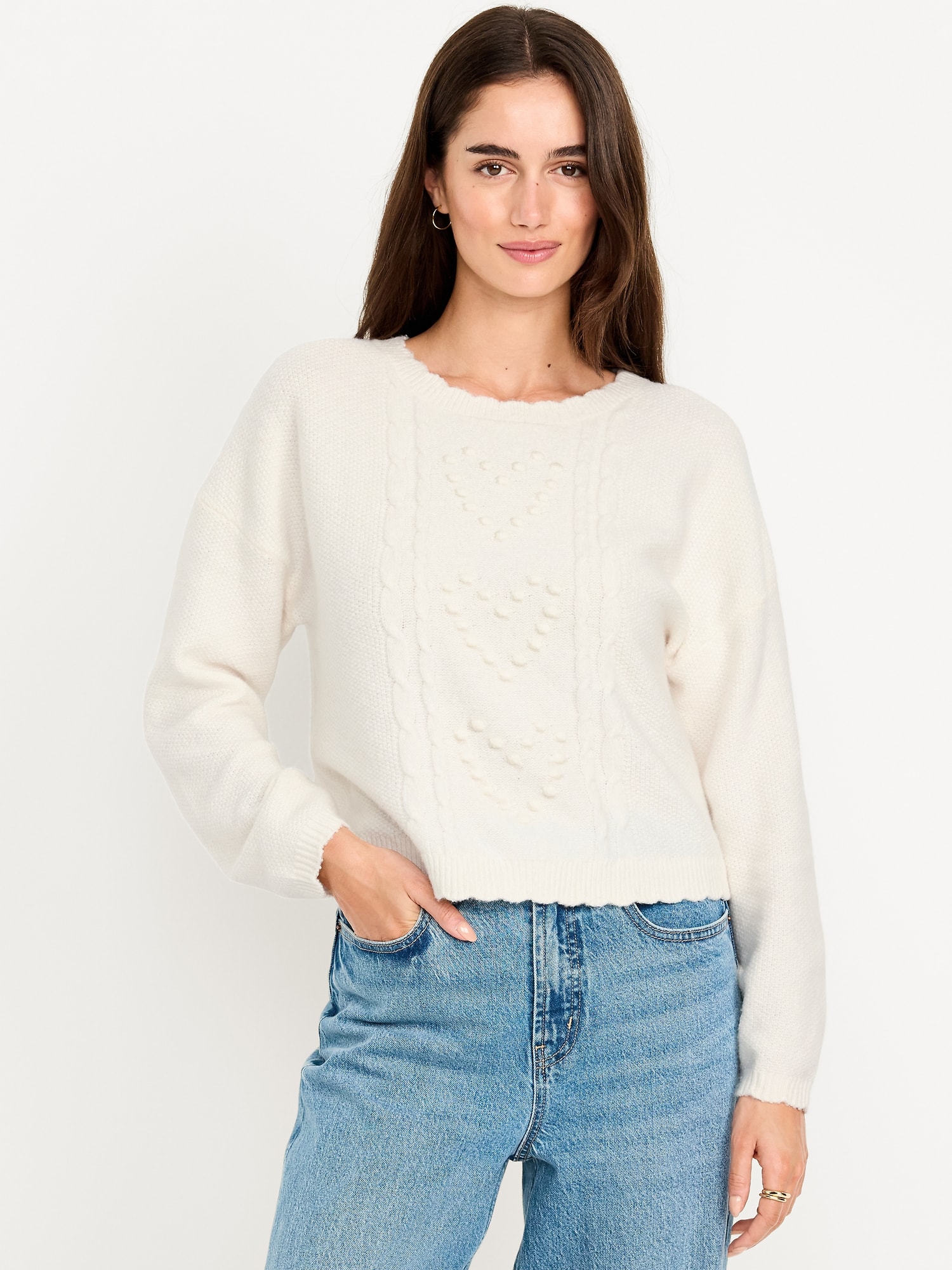 SoSoft Crew-Neck Bobble Heart Sweater