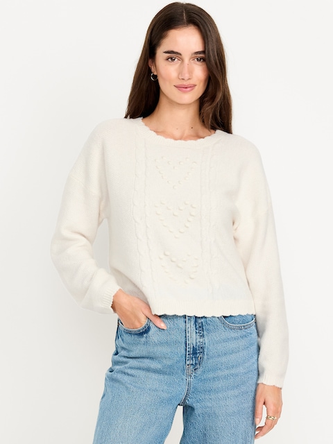 SoSoft Crew-Neck Bobble Heart Sweater