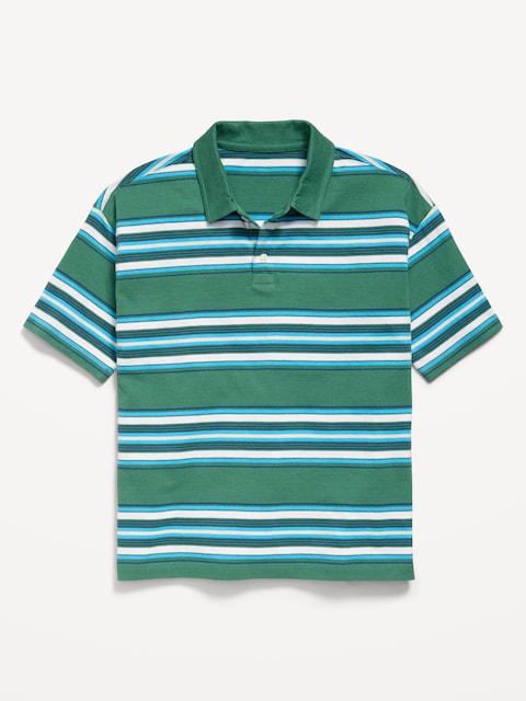 Oversized Striped Polo Shirt for Boys - Green Multi