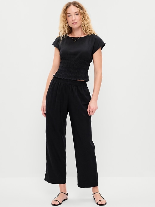 Image number 1 showing, High-Waisted Linen-Blend Straight Pants