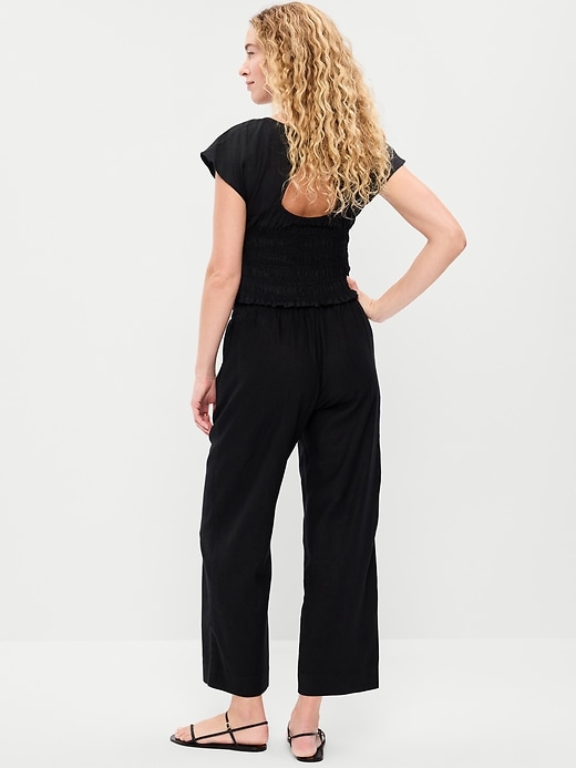 Image number 3 showing, High-Waisted Linen-Blend Straight Pants