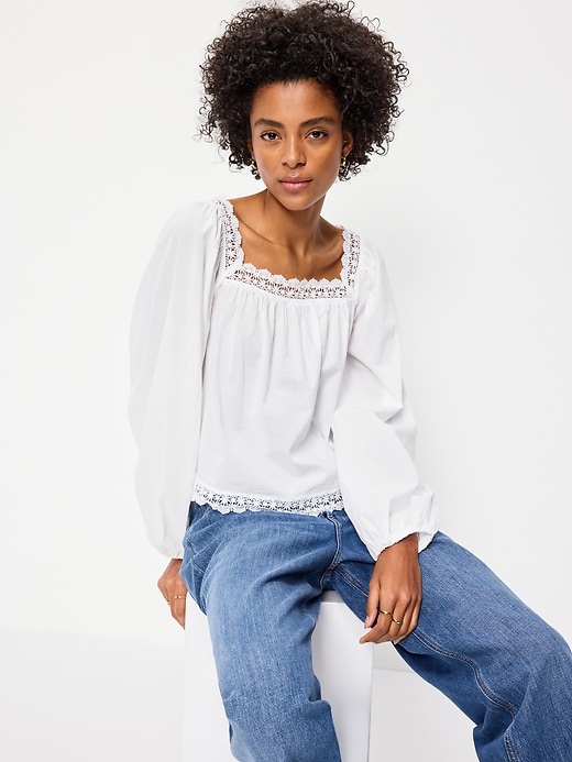 Image number 3 showing, Long-Sleeve Lace Trim Top