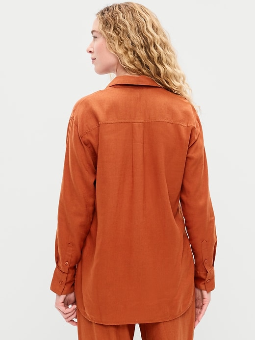 Image number 2 showing, Linen-Blend Loose Button-Down Shirt