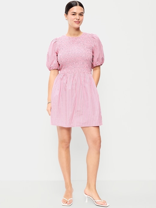 Image number 3 showing, Smocked Puff-Sleeve Flare Mini Dress