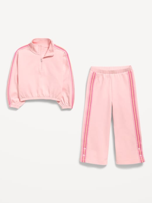 Image number 5 showing, Dynamic Fleece Quarter-Zip and Wide-Leg Sweatpants Set for Toddler Girls