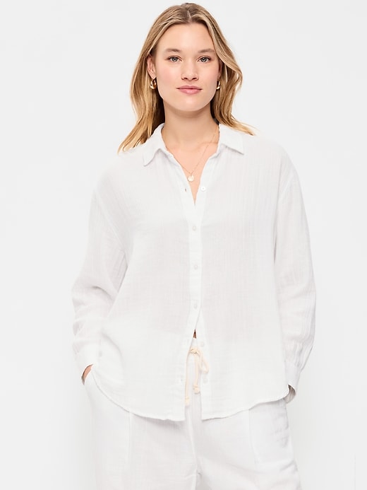 Image number 5 showing, Open-Back Crinkle Gauze Button-Down Shirt