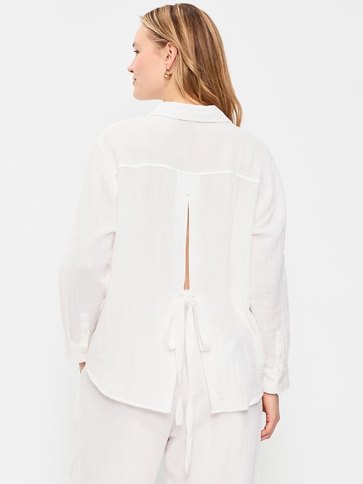 Image number 6 showing, Open-Back Crinkle Gauze Button-Down Shirt