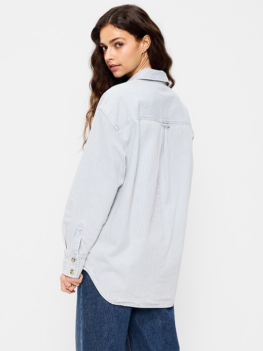 Image number 2 showing, Oversized Boyfriend Button-Down Jean Shirt